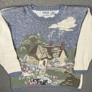 Vintage Shenanigans Sweater Hand Knit Cottage Cottagecore Granny House Medium